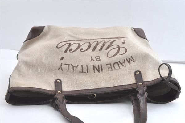 Authentic GUCCI Craft Shoulder Tote Bag Canvas Leather 247209 Beige 7889J