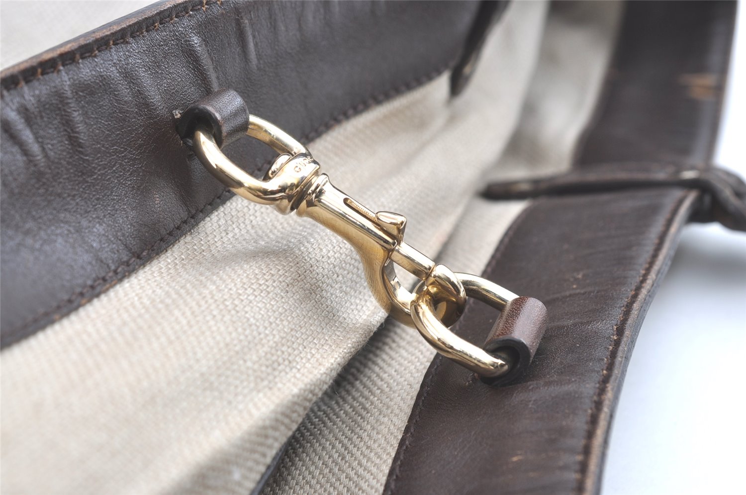 Authentic GUCCI Craft Shoulder Tote Bag Canvas Leather 247209 Beige 7889J