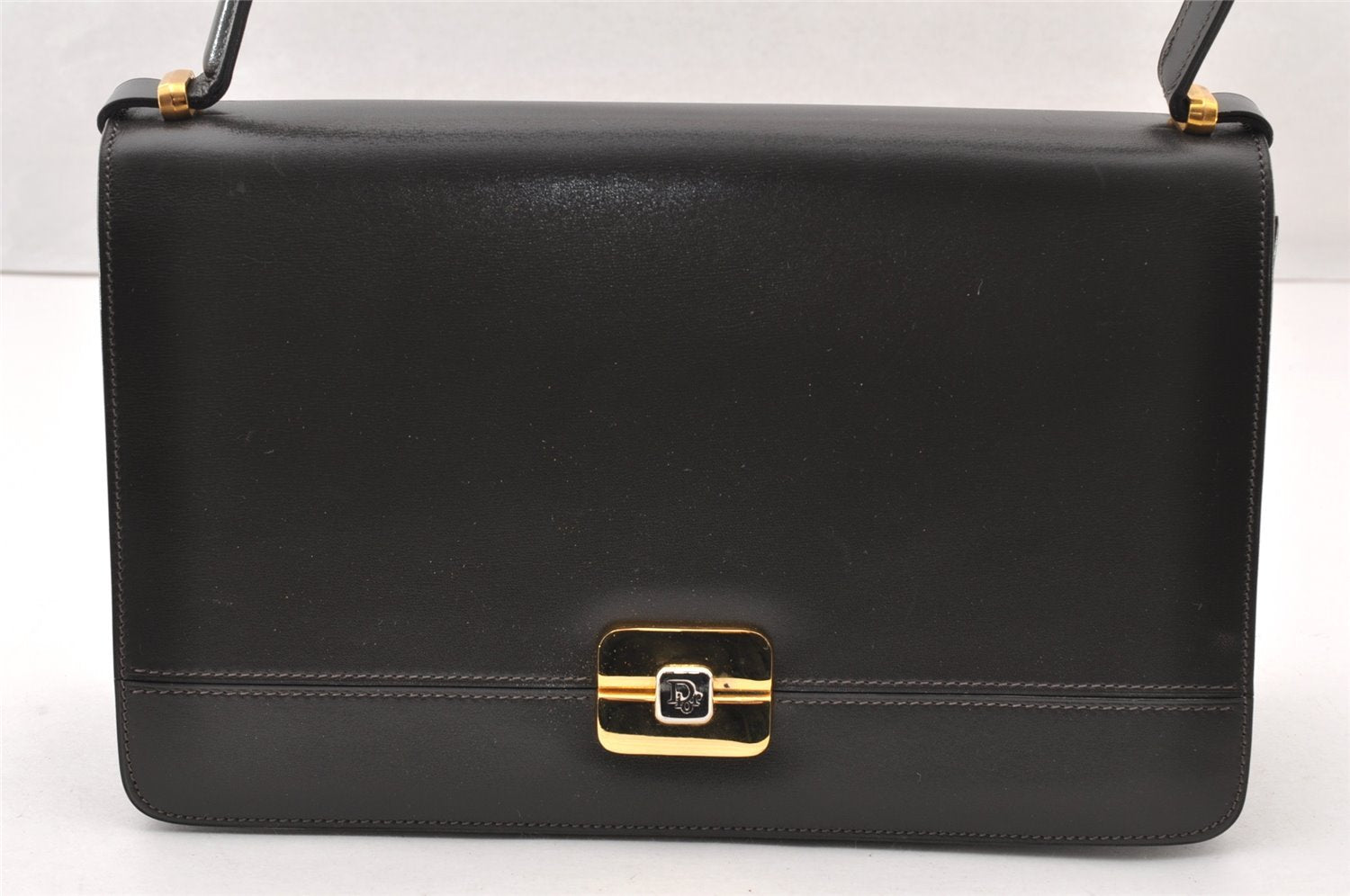Authentic Christian Dior Shoulder Hand Bag Purse Leather Dark Brown CD 7890I