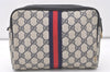 Authentic GUCCI Sherry Line Clutch Hand Bag GG PVC Leather Navy Blue Junk 7890J