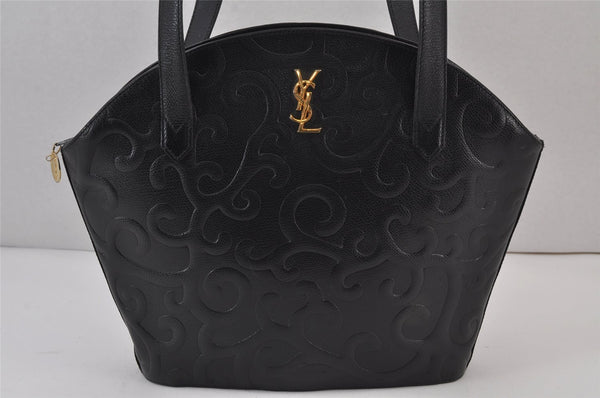 Authentic YVES SAINT LAURENT Vintage Shoulder Bag Purse Leather Black 7892J