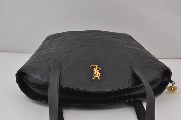 Authentic YVES SAINT LAURENT Vintage Shoulder Bag Purse Leather Black 7892J