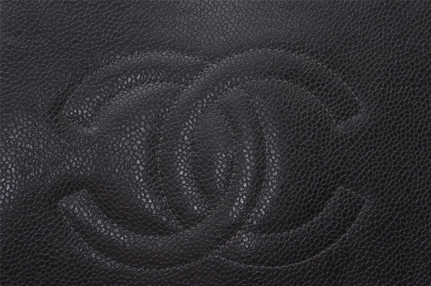 Authentic CHANEL Caviar Skin CoCo Mark Notebook Cover Purse Black Box 7893I