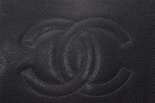 Authentic CHANEL Caviar Skin CoCo Mark Notebook Cover Purse Black Box 7893I