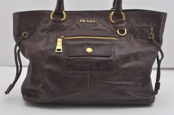 Authentic PRADA Vintage Leather Hand Tote Bag Brown 7894I