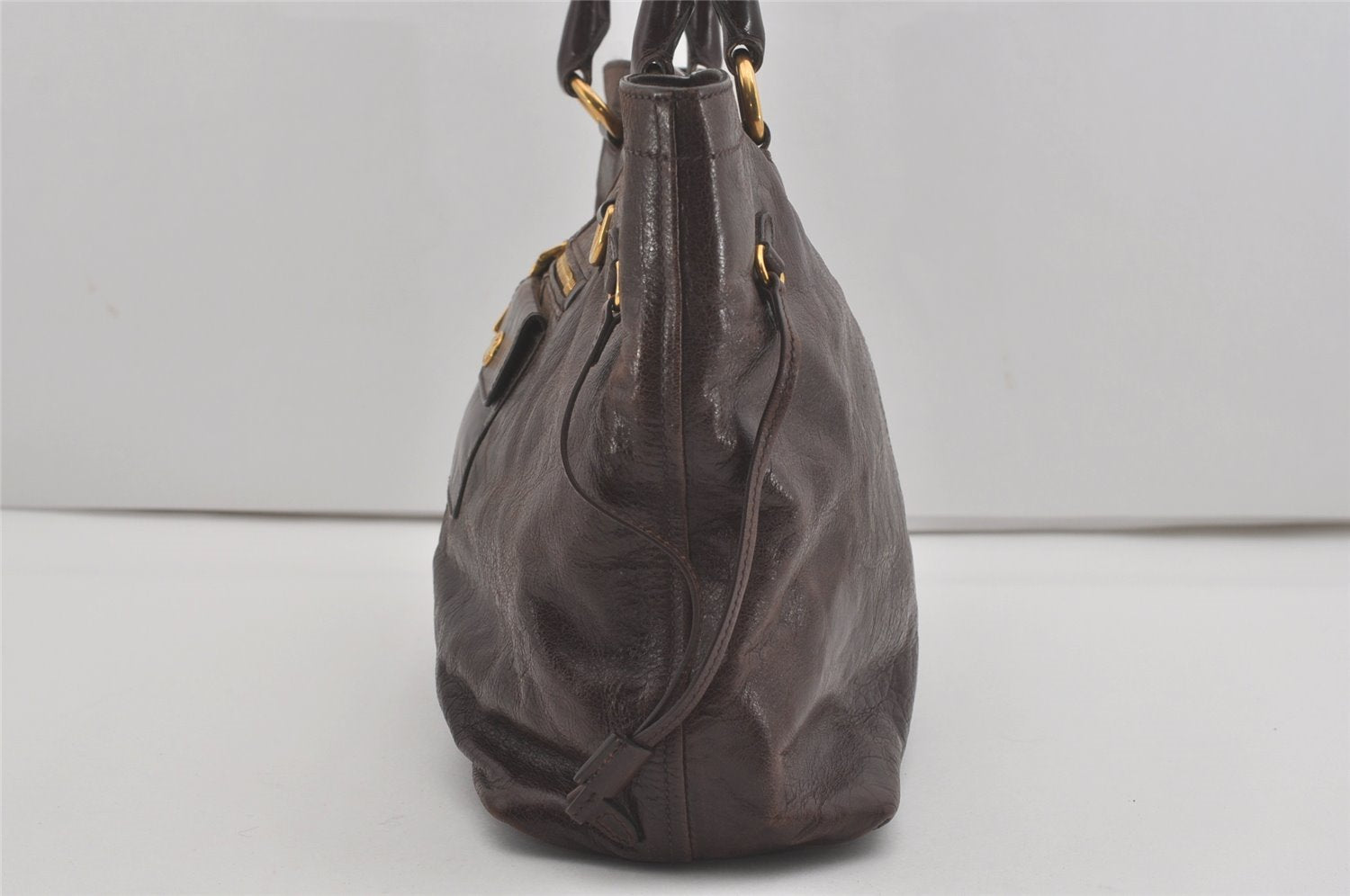 Authentic PRADA Vintage Leather Hand Tote Bag Brown 7894I