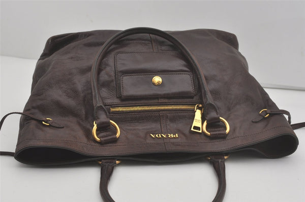 Authentic PRADA Vintage Leather Hand Tote Bag Brown 7894I