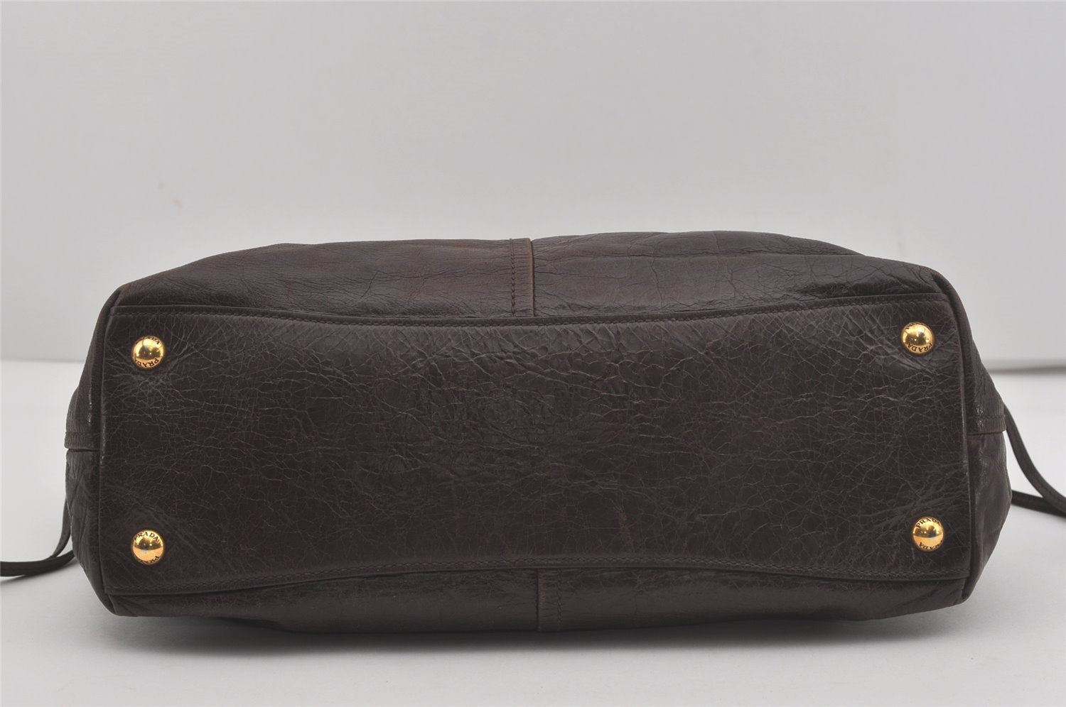 Authentic PRADA Vintage Leather Hand Tote Bag Brown 7894I