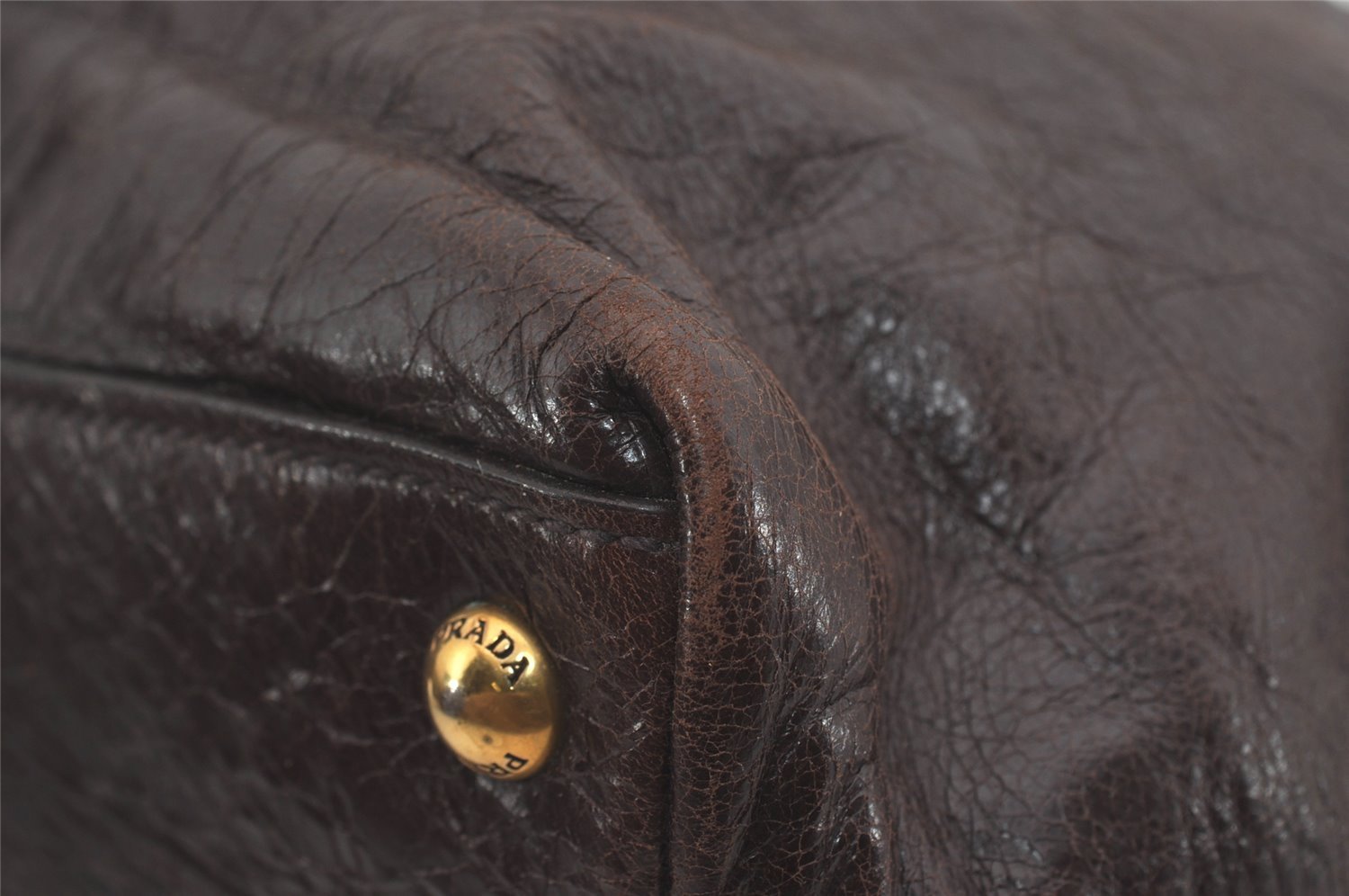 Authentic PRADA Vintage Leather Hand Tote Bag Brown 7894I