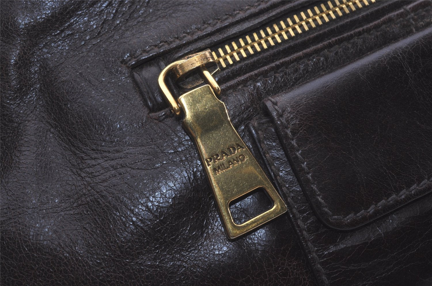 Authentic PRADA Vintage Leather Hand Tote Bag Brown 7894I