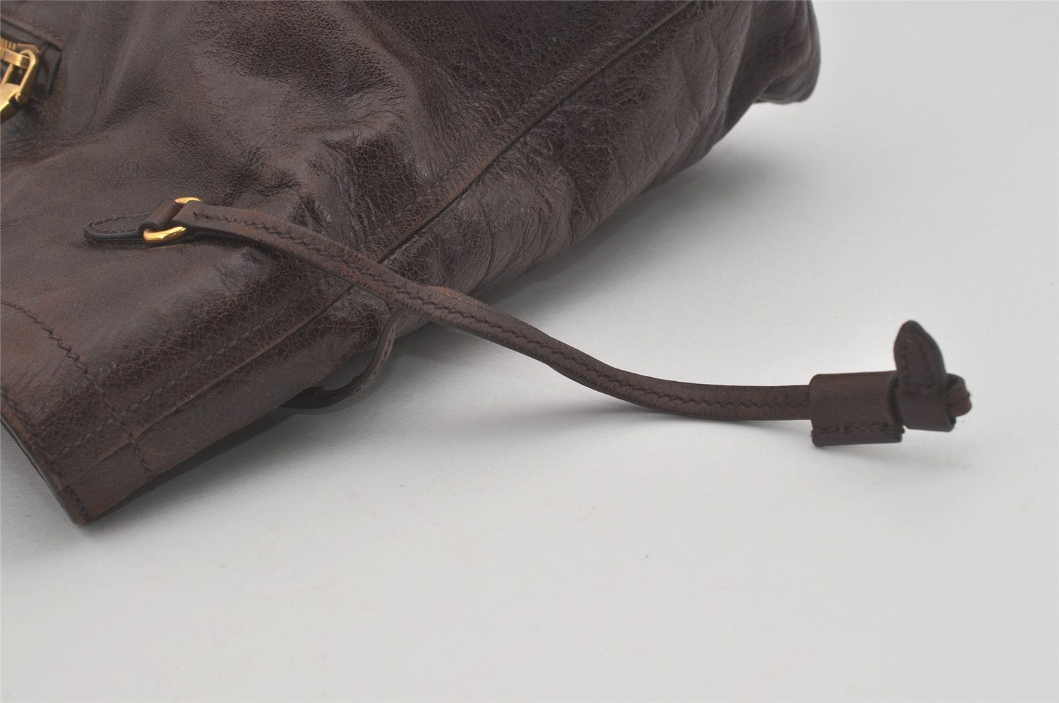 Authentic PRADA Vintage Leather Hand Tote Bag Brown 7894I