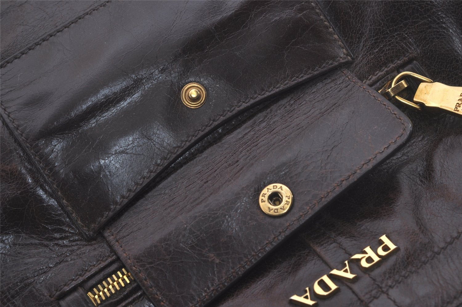 Authentic PRADA Vintage Leather Hand Tote Bag Brown 7894I