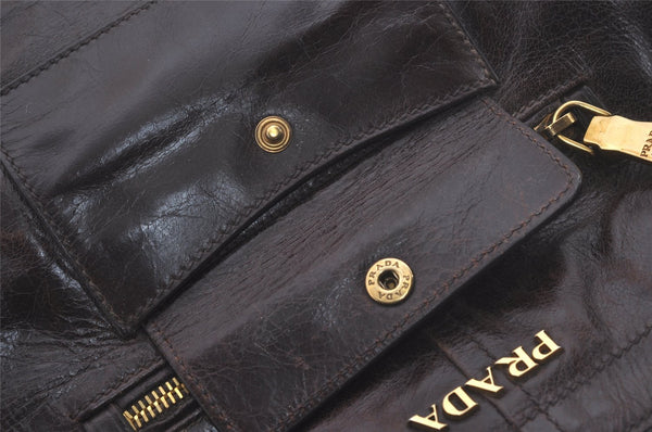 Authentic PRADA Vintage Leather Hand Tote Bag Brown 7894I