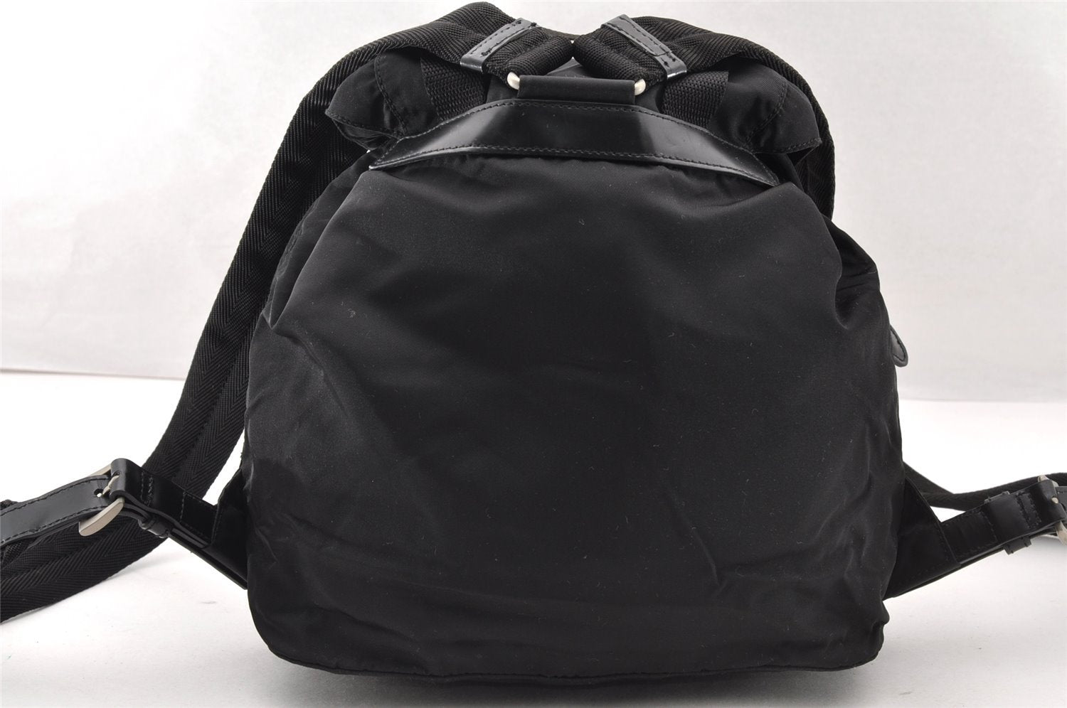 Authentic PRADA Vela Nylon Tessuto Leather Drawstring Backpack B6677 Black 7896I