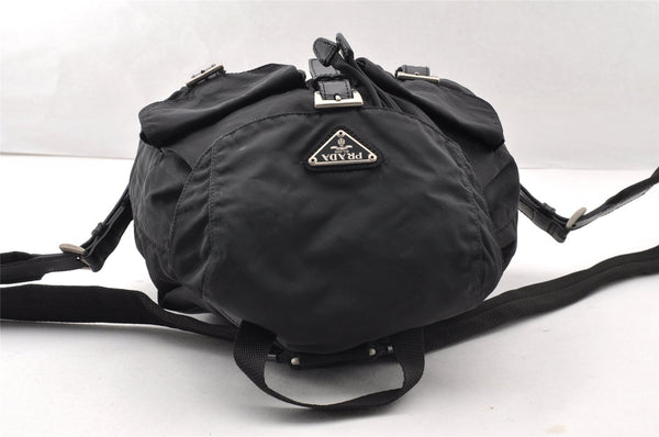 Authentic PRADA Vela Nylon Tessuto Leather Drawstring Backpack B6677 Black 7896I