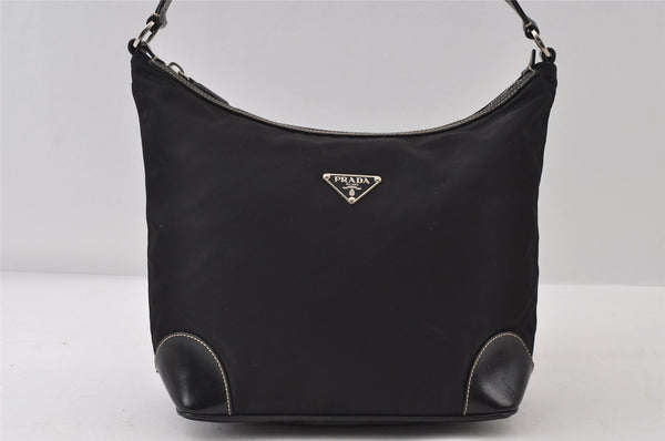 Authentic PRADA Vintage Nylon Tessuto Leather Shoulder Hand Bag Black 7898I