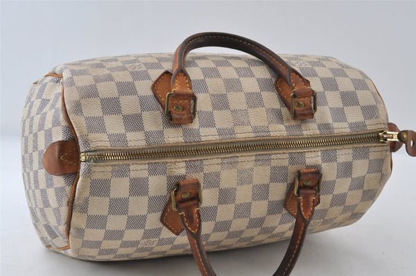 Authentic Louis Vuitton Damier Azur Speedy30 Hand Boston Bag N41533 LV 7904I