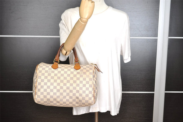 Authentic Louis Vuitton Damier Azur Speedy30 Hand Boston Bag N41533 LV 7904I