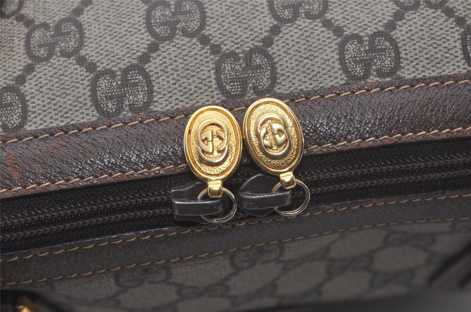 Authentic GUCCI 2Way Shoulder Hand Boston Bag GG PVC Leather Brown 7907I