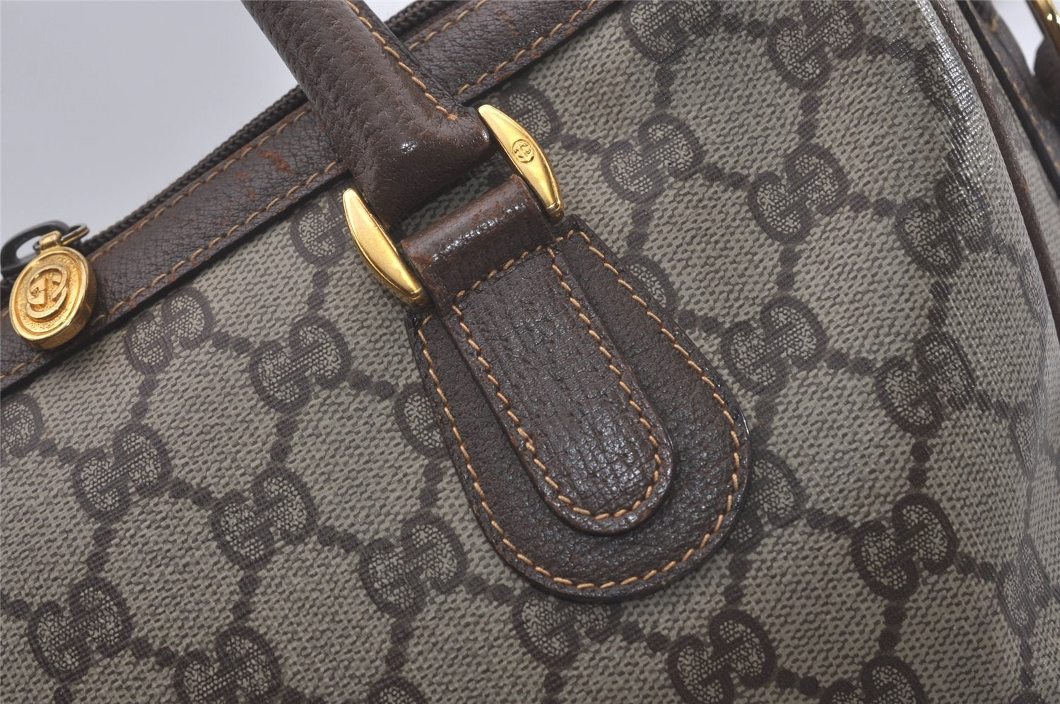 Authentic GUCCI 2Way Shoulder Hand Boston Bag GG PVC Leather Brown 7907I