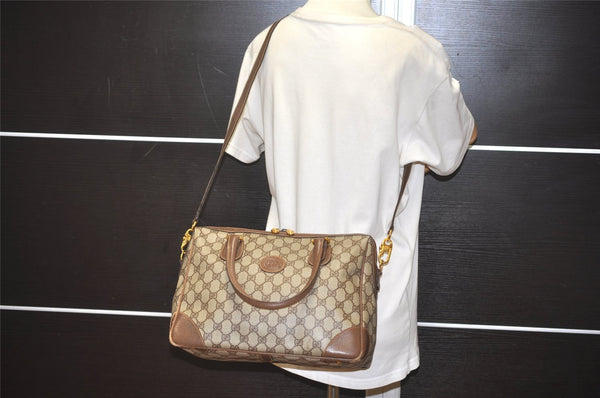 Authentic GUCCI 2Way Shoulder Hand Boston Bag GG PVC Leather Brown 7907I