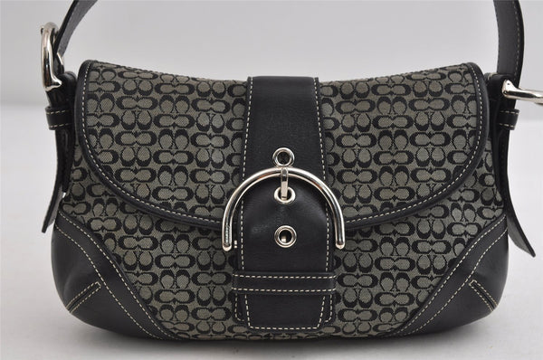 Authentic COACH Mini Signature Shoulder Hand Bag Canvas Leather 6818 Black 7908I