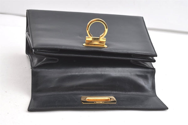 Authentic Salvatore Ferragamo Gancini Leather 2Way Shoulder Hand Bag Black 7908J