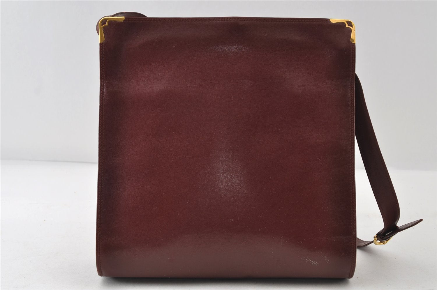 Authentic Cartier Must de Cartier Leather Shoulder Cross Bag Bordeaux Red 7909I