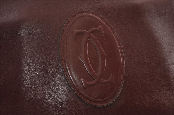 Authentic Cartier Must de Cartier Leather Shoulder Cross Bag Bordeaux Red 7909I