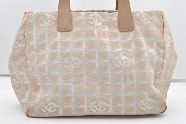 Authentic CHANEL New Travel Line Shoulder Tote Bag Nylon Leather Beige 7910J