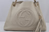 Authentic GUCCI SOHO Vintage Tassel Tote Bag Chain Leather 308982 White 7911J