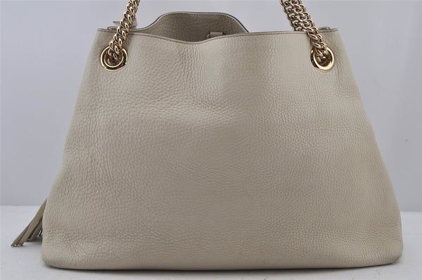 Authentic GUCCI SOHO Vintage Tassel Tote Bag Chain Leather 308982 White 7911J