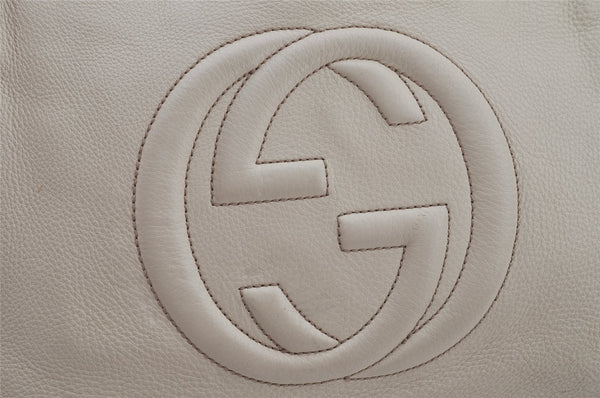 Authentic GUCCI SOHO Vintage Tassel Tote Bag Chain Leather 308982 White 7911J