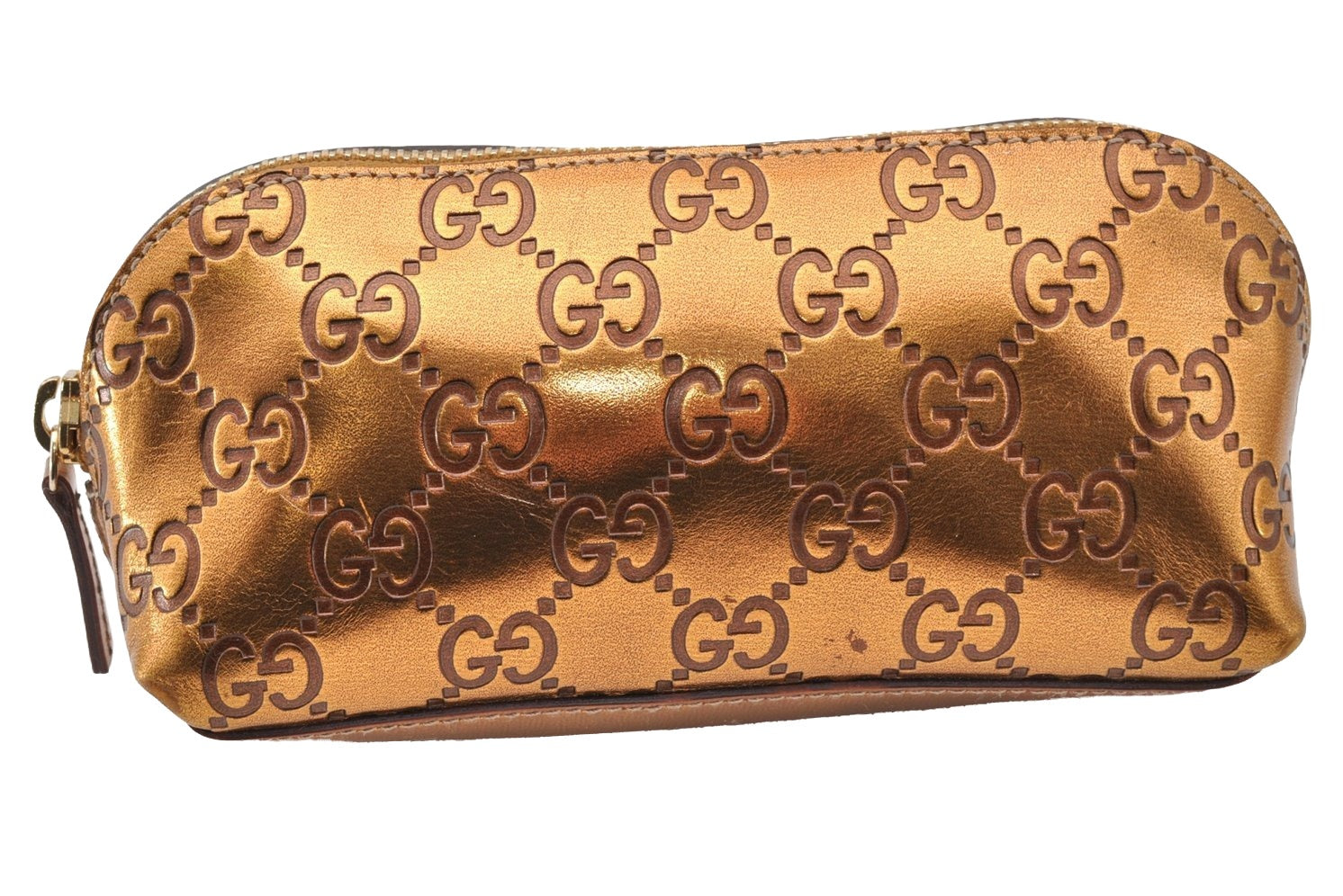 Authentic GUCCI Vintage Guccissima GG Leather Pouch Purse 141811 Gold 7912I
