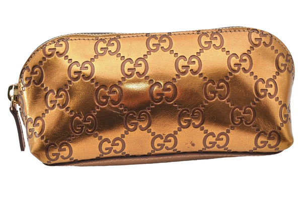 Authentic GUCCI Vintage Guccissima GG Leather Pouch Purse 141811 Gold 7912I