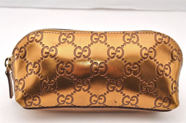 Authentic GUCCI Vintage Guccissima GG Leather Pouch Purse 141811 Gold 7912I