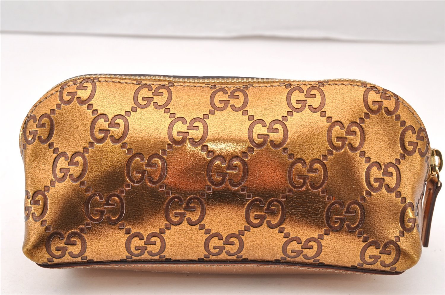 Authentic GUCCI Vintage Guccissima GG Leather Pouch Purse 141811 Gold 7912I