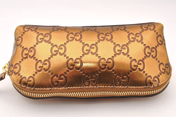 Authentic GUCCI Vintage Guccissima GG Leather Pouch Purse 141811 Gold 7912I