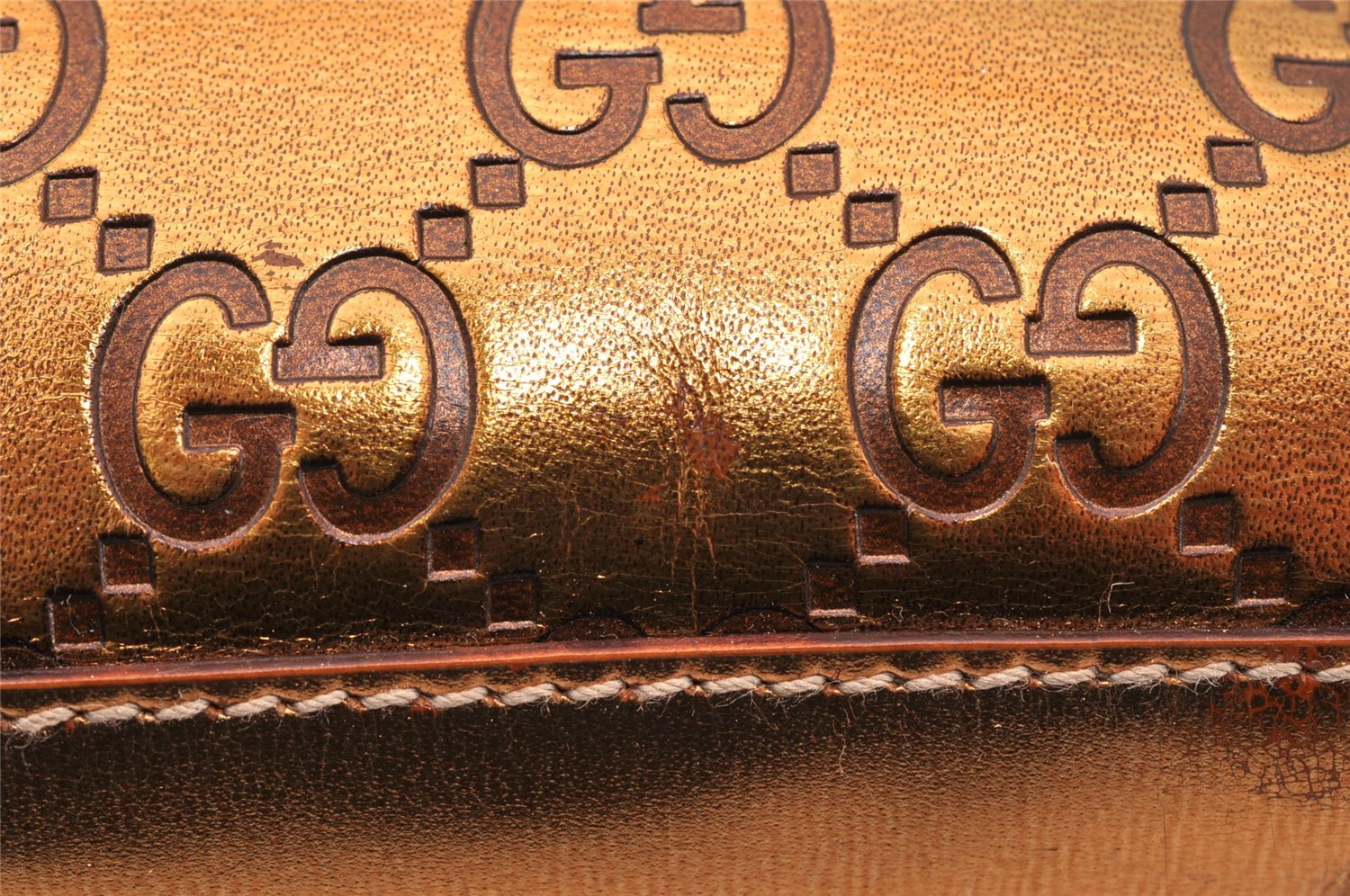 Authentic GUCCI Vintage Guccissima GG Leather Pouch Purse 141811 Gold 7912I