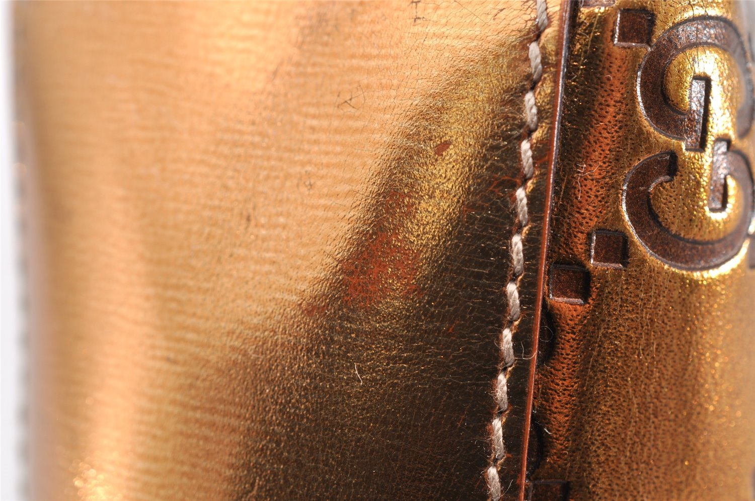 Authentic GUCCI Vintage Guccissima GG Leather Pouch Purse 141811 Gold 7912I