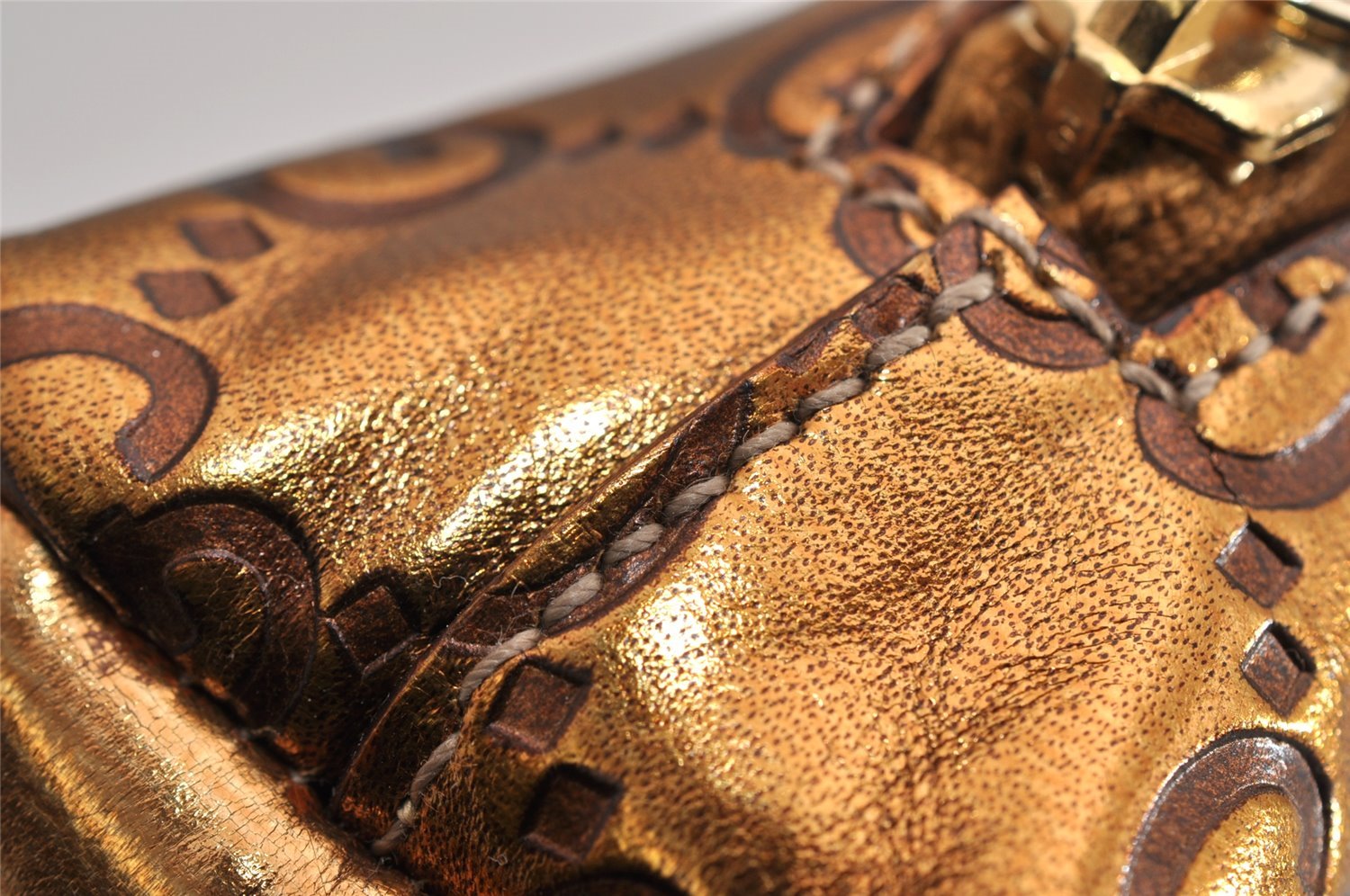 Authentic GUCCI Vintage Guccissima GG Leather Pouch Purse 141811 Gold 7912I