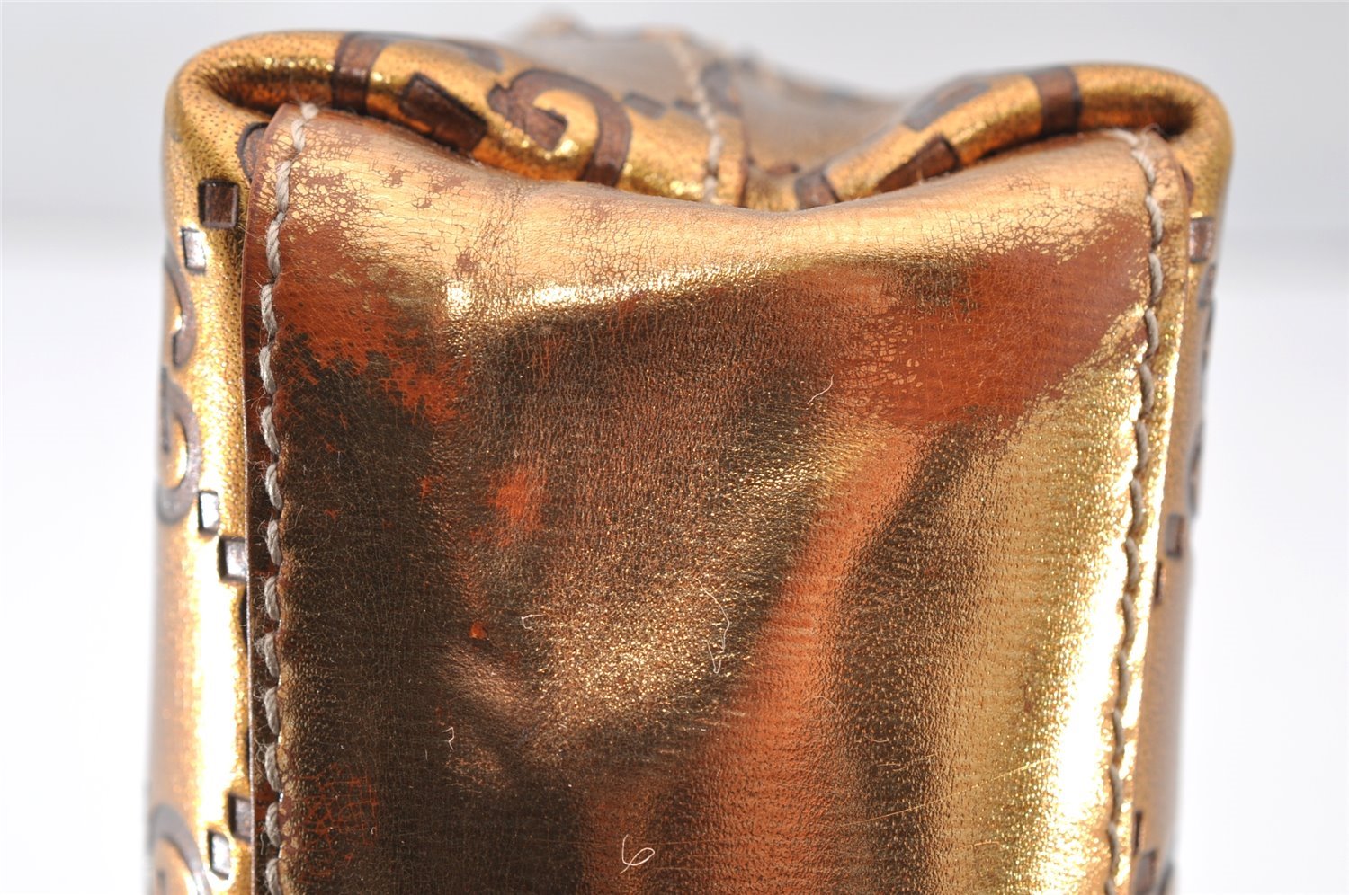 Authentic GUCCI Vintage Guccissima GG Leather Pouch Purse 141811 Gold 7912I