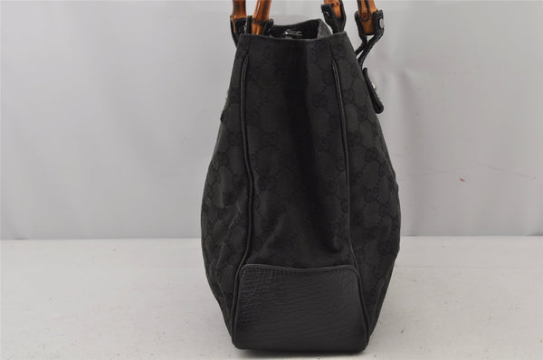 Authentic GUCCI Bamboo Vintage Hand Bag GG Canvas Leather 112526 Black 7913J