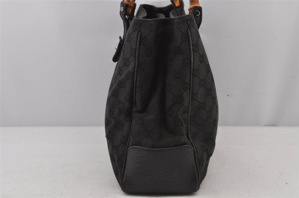 Authentic GUCCI Bamboo Vintage Hand Bag GG Canvas Leather 112526 Black 7913J