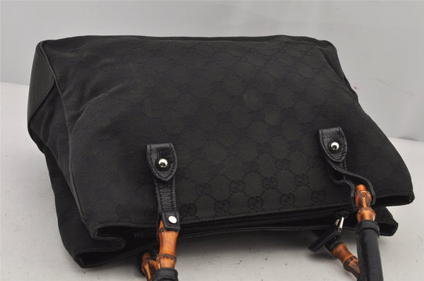 Authentic GUCCI Bamboo Vintage Hand Bag GG Canvas Leather 112526 Black 7913J