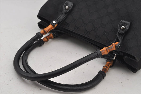 Authentic GUCCI Bamboo Vintage Hand Bag GG Canvas Leather 112526 Black 7913J