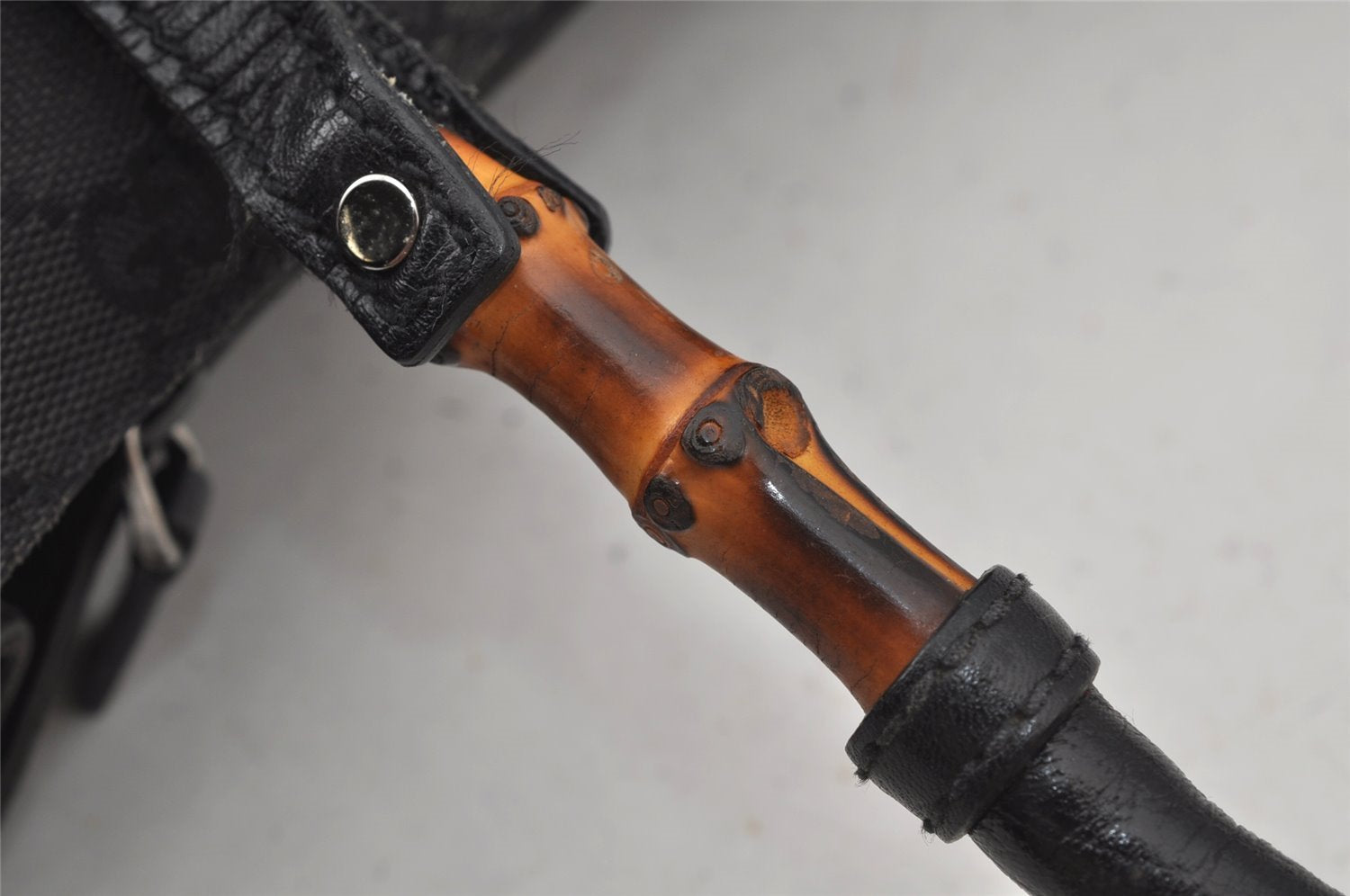 Authentic GUCCI Bamboo Vintage Hand Bag GG Canvas Leather 112526 Black 7913J