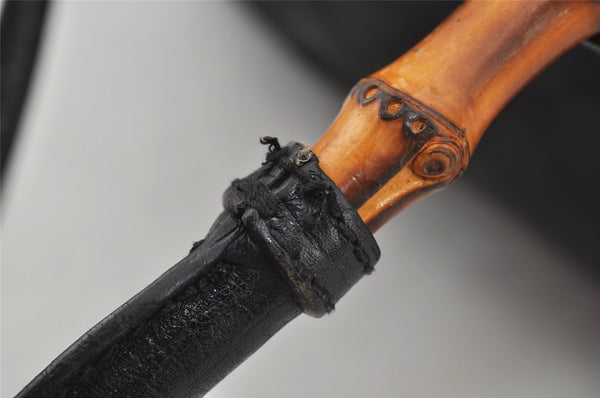 Authentic GUCCI Bamboo Vintage Hand Bag GG Canvas Leather 112526 Black 7913J