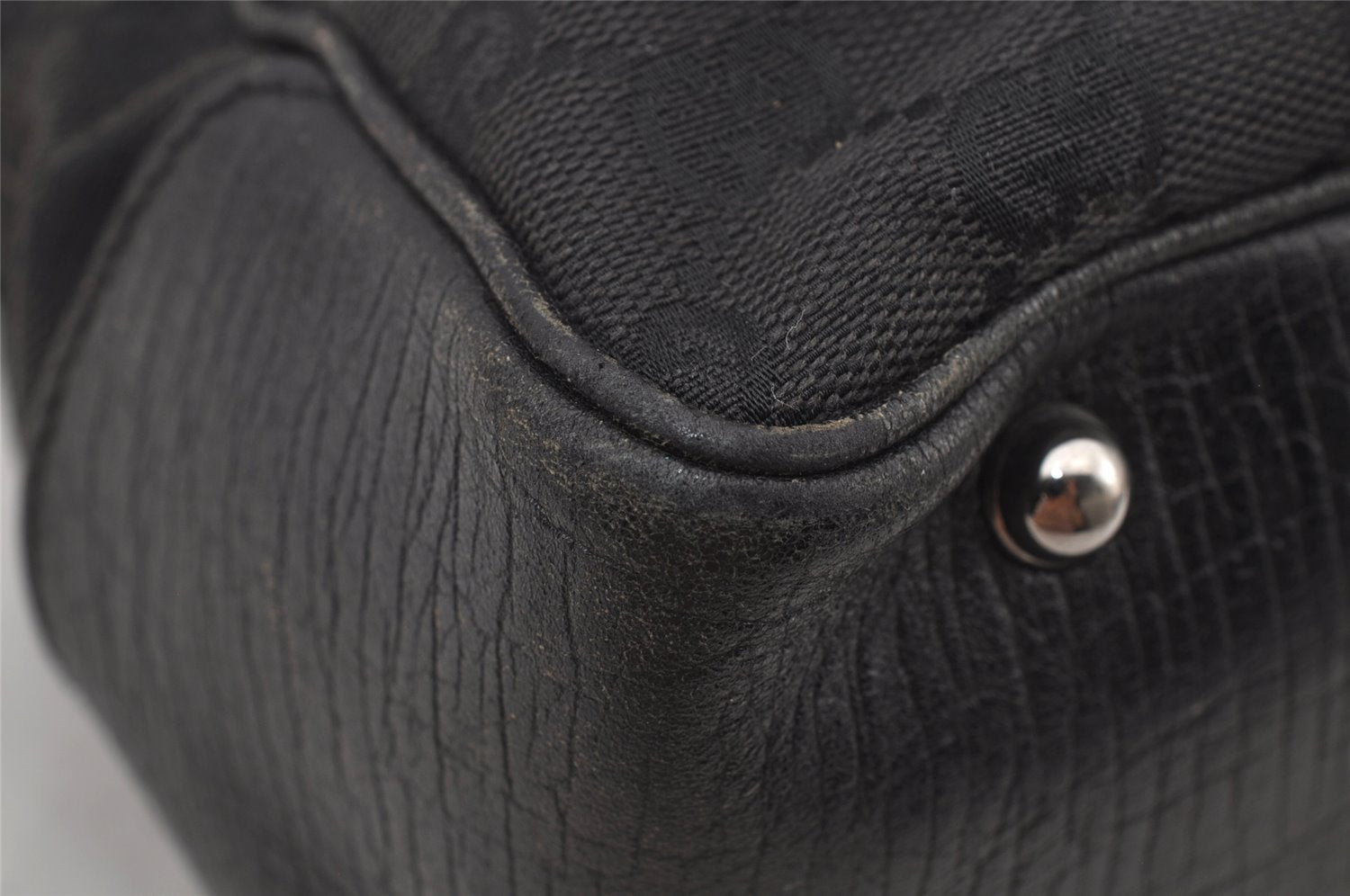 Authentic GUCCI Bamboo Vintage Hand Bag GG Canvas Leather 112526 Black 7913J