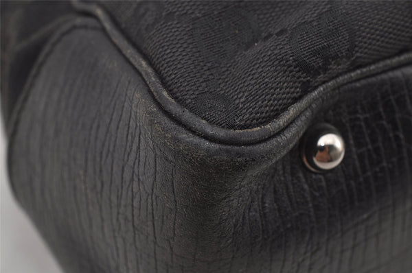 Authentic GUCCI Bamboo Vintage Hand Bag GG Canvas Leather 112526 Black 7913J